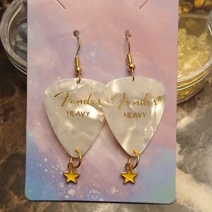 Fender Gold and White Pick Earrings